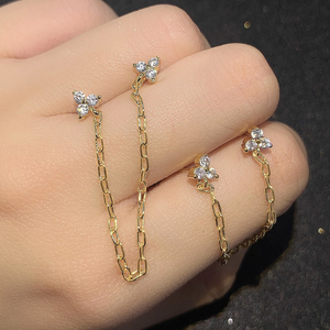Women Ear Stacking Fashion 18K Gold Plated Cz Delicate Long <b>Chains</b> Twinkling Studs Earrings - Product Image 4