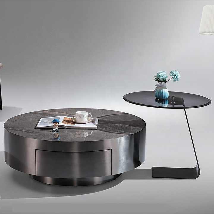 Modern Luxury Glass Coffee Table With Drawers In The Living Room