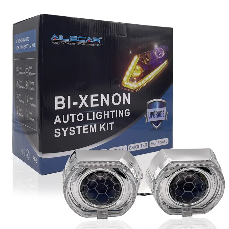 ALECAR 3.0 inch Bi BM W HID Bi-xenon Projector Lens with Honeycomb Lens with RGBW Chasing X Angel eye projector shroud Kit