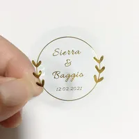 Autocollant Personnalisé pour Mariage en Vinyle PVC, Texte Décalcomanie Transparent avec Estampage à Chaud Or, Étiquette Imperméable pour Emballage