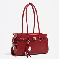 Tas Selempang Wanita Model Ketiak Bahan PU Merah Terinspirasi Balet, Cocok untuk Pernikahan Musim Dingin, Kelas Atas, dengan Ritsleting