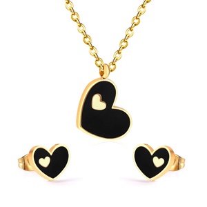 Conjuntos de Joyería Clásicos para Mujer, Chapados en Oro, Collar y Aretes con Forma de Corazón y Concha para Chicas - Product Image 3