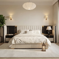 Lit moderne luxueux en cuir véritable rembourré avec cadre en bois, confortable, taille king, garantie de 3 ans