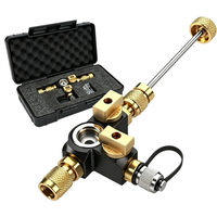 Outil de dépose de valve, double valve 1/4'' avec adaptateur 5/16'' et jauge de niveau, compatible sous vide 20 microns, compatible A2L
