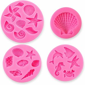 Round <b>Silicone</b> Cake Mold with Sea Creatures 5-Piece Set for Fondant Chocolate Polymer Clay Crafting Easy Demoulding - Product Image 2