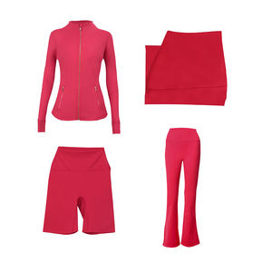 Nuevo Conjunto de Yoga para Mujer con Logotipo Personalizado - Colección de 4 Piezas de Secado Rápido, Chaqueta con Cremallera Dorada y Leggings, Ropa Deportiva - Product Image 1