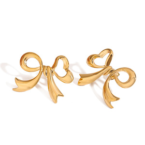 Bowknot Drop Earrings 18K Gold Plated Stainless Steel Heart Shape Fashion Jewelry <b>Gift</b> For Women - Product Image 1