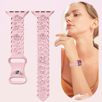 Bracelet en silicone respirant pour Apple Watch Modèle 888 49mm Rose avec fermoir papillon gravé au laser