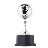 Coupe de trophée de football en alliage de zinc poli et plaqué, gravée sur mesure, imprimée UV, avec base noire portable, pour récompense de match de championnat sportif