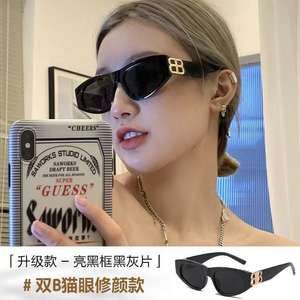 Gafas de sol estilo ojo de gato Sister Street B Double B para mujer, protección UV400, montura negra brillante, lentes de PC tipo 3, gafas de sol. - Product Image 3