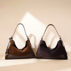 Sac à bandoulière pour femme en cuir de vachette véritable, style suède doux mat, grande capacité, sac fourre-tout sous le bras, de haute qualité - Product Image 1