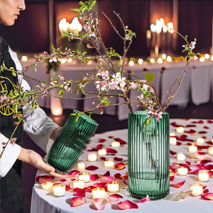 Vase de table rond en verre transparent au design moderne M932 CASTLE, centre de table de mariage, décoration d'intérieur, écologique et léger - Product Image 2