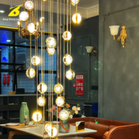 Lustre moderne de luxe en cristal à bulles, luminaire suspendu pour longue escalier, villa, plafond haut, salon