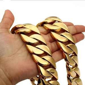 Collar de cadena cubana gruesa de acero inoxidable chapado en oro pulido de 32 mm para hombre - Product Image 3