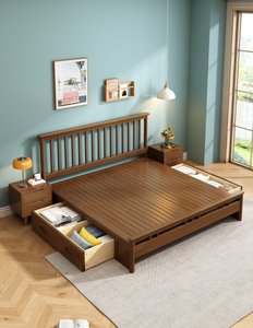 High Quality Natural Solid Wood <b>Bed</b> <b>Frame</b>, Modern Slatted Headboard <b>Platform</b> <b>Bed</b> for Bedroom Furniture - Product Image 5