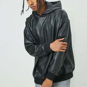 RUYI Fashion <b>Men</b> <b>Hoodie</b> Faux Leather <b>Hoodie</b> Pu Leather <b>Hoodie</b> for <b>Men</b> - Product Image 1