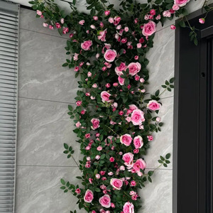 Guirlandes de roses artificielles en plastique avec fil métallique, bouquet en tissu, rose clair, rose foncé, blanc, rouge, jaune, orange, violet, pour mariage, décoration intérieure et extérieure - Product Image 2