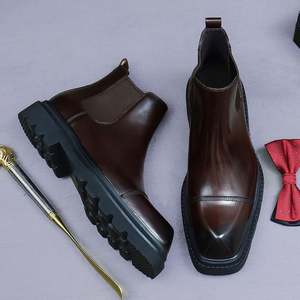 Grande promotion : Bottines Chelsea en cuir véritable pour hommes, légères, à enfiler, chaussures de ville pour l'hiver et l'automne - Product Image 5