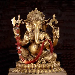 定制生态友好型大型印度教户外装饰品Ganesh Statu De Jardin宗教工艺黄金Ganesha花园雕像