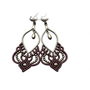 Boucles d'oreilles en macramé faites à la main, boucles d'oreilles pendantes bohèmes, fil tissé, bijoux ethniques, accessoires de mode vintage pour femmes - Product Image 1