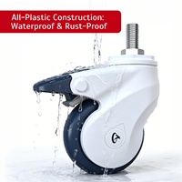 Roue pivotante anti-torsion durable de 3, 4 et 5 pouces, roue simple anti-poussière en TPE tout plastique pour chaise de bain, usage salle de bain et hôpital