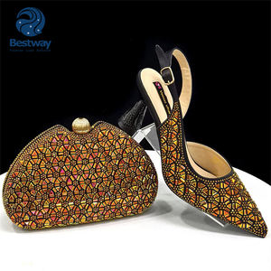 Sepatu Pesta Italia Bestway dengan Tas Senada Berhiaskan Rhinestone 7.5CM Sepatu Wanita Mewah Hak Tinggi untuk Pernikahan - Product Image 4