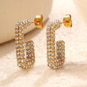ต่างหูรูปตัว C ชุบทอง 18K เพชรสังเคราะห์ สำหรับผู้หญิง สวมใส่ได้ทุกวัน ดีไซน์ไม่สมมาตร - Product Image 3