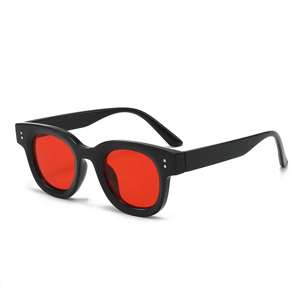 Retro yuvarlak siyah kırmızı güneş kadınlar özel logo shades unisex güneş gözlüğü toptan vintage güneş gözlüğü 2024