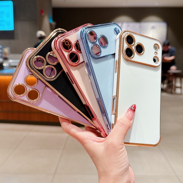 6D Plating Glossy Phone Case for iPhone 11 12 13 14 15 16 17 Pro Max Shockproof Electroplated Soft TPU Slim Covers 17 Air