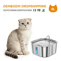 Fontaine à eau pour animaux de compagnie en métal 8L, fontaine à eau automatique pour chats en acier inoxydable 304, bol à eau filtré pour chats, chiens, petits et grands animaux