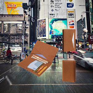 Porte-cartes de visite en cuir de veau véritable, style moderne, fin et élégant, avec logo personnalisé en couleur et sans fermeture - Product Image 3