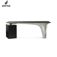 Bureau de direction de luxe avec armoire, plateau en verre trempé noir de haute qualité, pieds en fibre de verre