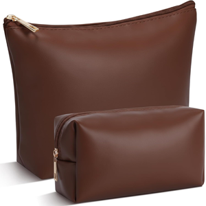 Ensemble de trousses de toilette en PU de taille moyenne, organiseur de maquillage portable avec fermeture éclair, design minimaliste - Product Image 5