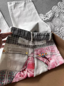 Calças <span class=keywords><strong>Jeans</strong></span> Masculinas de Cintura Alta Estilo Vintage Streetwear Xadrez com Perna Larga OEM |   Opções de Impressão Digital 3D com Acabamento Lavado | - Product Image 3