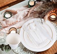 Ensemble de couverts en papier jetables robustes de 200 pièces assiettes en papier blanc compostables serviettes couteau fourchettes pour fête d'anniversaire