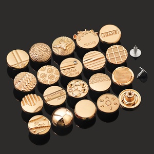 Gold Round Jeans <b>Buttons</b> Embossed Logo Nickel-Free Metal Flatback Decorative Garment Accessories - Product Image 1