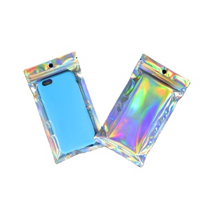 Customized Clear Holographic Mylar Zipper Plastic <strong>Bags</strong> CPP for <strong>Mobile</strong> Phone Shell Jewelry Makeup Packaging Small Hologram <strong>Bags</strong> - Product Image 6
