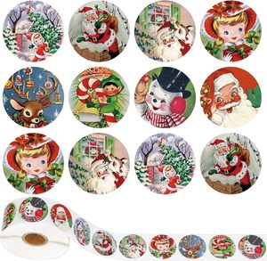 Autocollants en rouleau de Noël, autocollants rustiques imprimés Père Noël, renne, bonhomme de neige, elfe, étiquettes en papier pour cartes et sceaux de Noël - Product Image 1