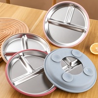 Vaisselle en silicone sans Bpa, vaisselle portable non toxique pour enfants, assiettes divisées, ensemble d'alimentation en silicone en acier inoxydable