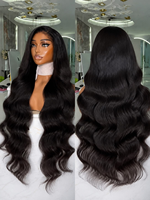 Wig Kepang Lace Frontal 13*6 Warna Alami Gelombang Body 100% Rambut Manusia Virgin Brazil Kepadatan 250% Untuk Wanita Kulit Hitam