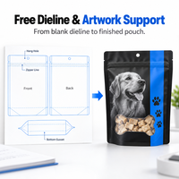 Sachet d'emballage personnalisé pour aliments pour animaux de compagnie, pochette verticale refermable avec fermeture éclair, finition mate, Doypack pour friandises lyophilisées pour chiens