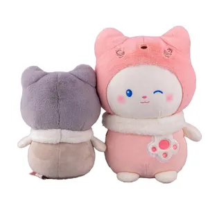 Ledi Best Seller Plush Toy 12 Inches Pink Bunny Rabbit Wearing Cat Coat Big Stuffed Toy Brinquedo Soft Toy Oem