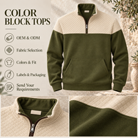 Sweat-shirt Homme Col Montant Zippé à Blocs de Couleurs Manches Longues Poche Kangourou Logo Personnalisé Commande en Gros OEM ODM