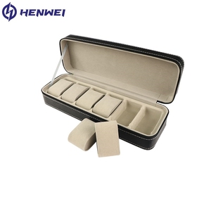 Wholesale High Quality 6 Slots Storage Leather Watch Box Black Leather Watch Case With Pillow Organizer Pu Large Watch Box