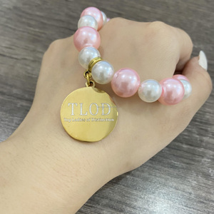 TLOD <span class=keywords><strong>rosa</strong></span> bianco perle <span class=keywords><strong>bracciale</strong></span> Top signore di distinzione oro <span class=keywords><strong>acciaio</strong></span> inossidabile Charm braccialetto elastico gioielli sorellanza per le donne - Product Image 3