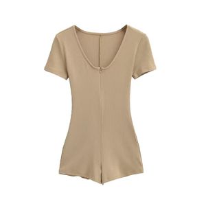 จั๊มสูทแขนสั้นแฟชั่นใหม่สไตล์วินเทจสำหรับผู้หญิง ลายพิมพ์ ระบายอากาศดี ทรงเข้ารูป ซิปหน้า สวมใส่สบาย - Product Image 3