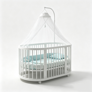 Cama infantil personalizada con cajón de almacenamiento, Cuna para bebé con ruedas, Cuna para bebé con estampado de conejitos, Cuna de madera blanca para bebé - Product Image 3