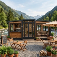 Maison conteneur extensible à double aile en bois préfabriquée pour café, boutique, salon de station balnéaire, fournisseur d'usine en gros