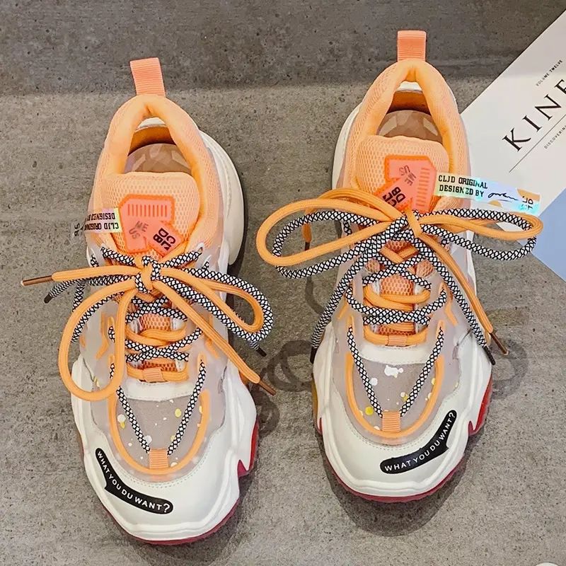 Custom Logo Ladies Sports Sneakers High Quality Leather Upper Color Platform Women Chunky Sneakers