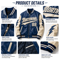 Blouson universitaire en cuir personnalisé pour homme, corps bleu, manches crème, avec patch en chenille, numéro appliqué, manches à motif éclair, style baseball